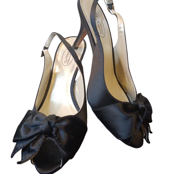 Talbots Hallie 1 Vero Cucio black peep toe bow evening shoes.Sz.8 mint condition - Picture 2 of 6